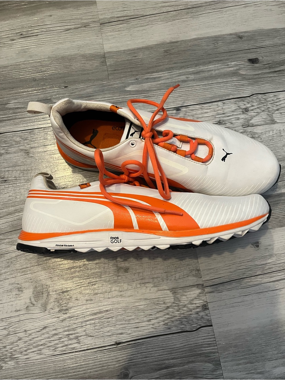 Puma Men's White and Orange Athletic Golf Shoes